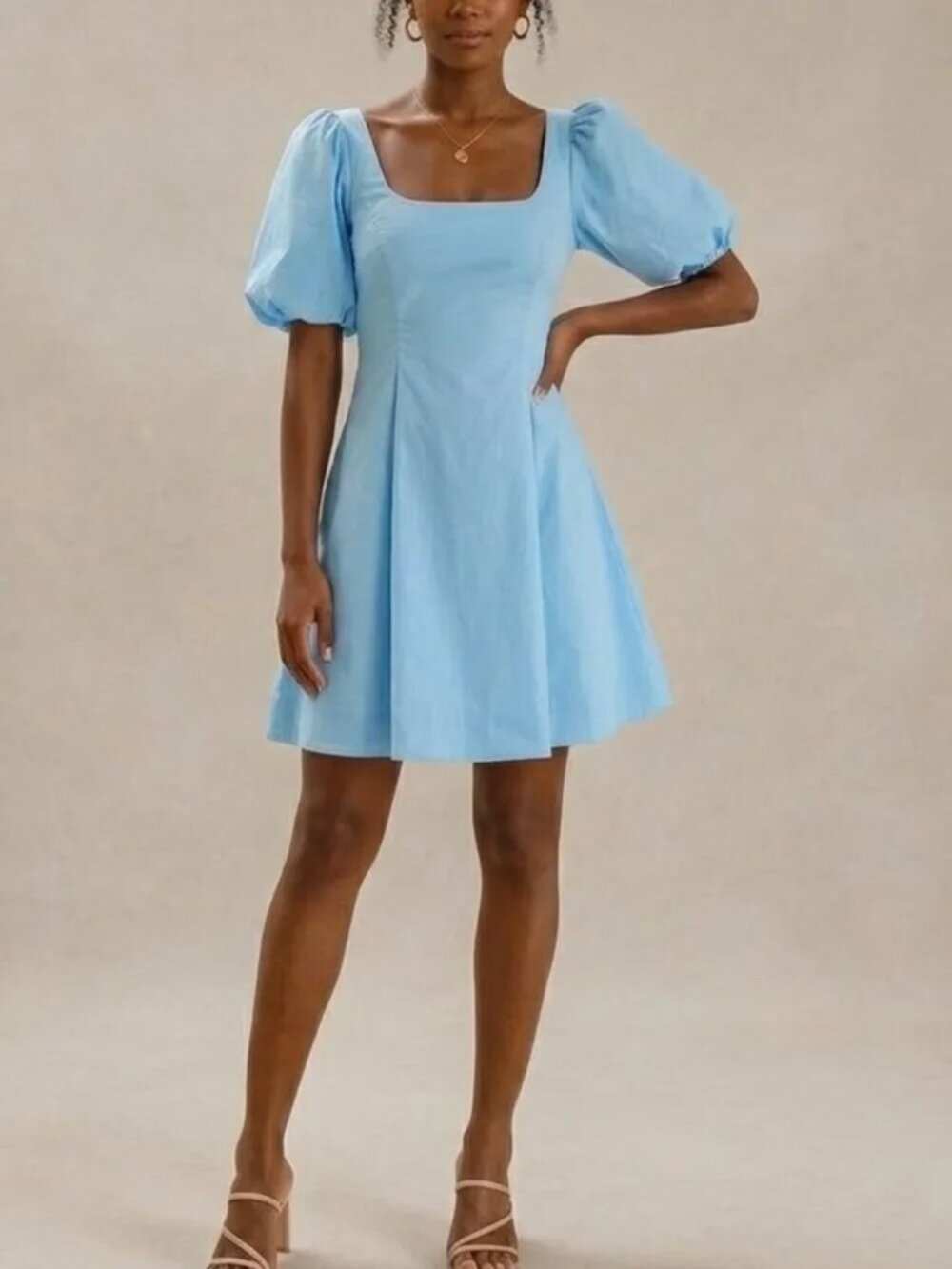 STAUD Laelia Dress Turquoise Puff Sleeve Mini Size 12